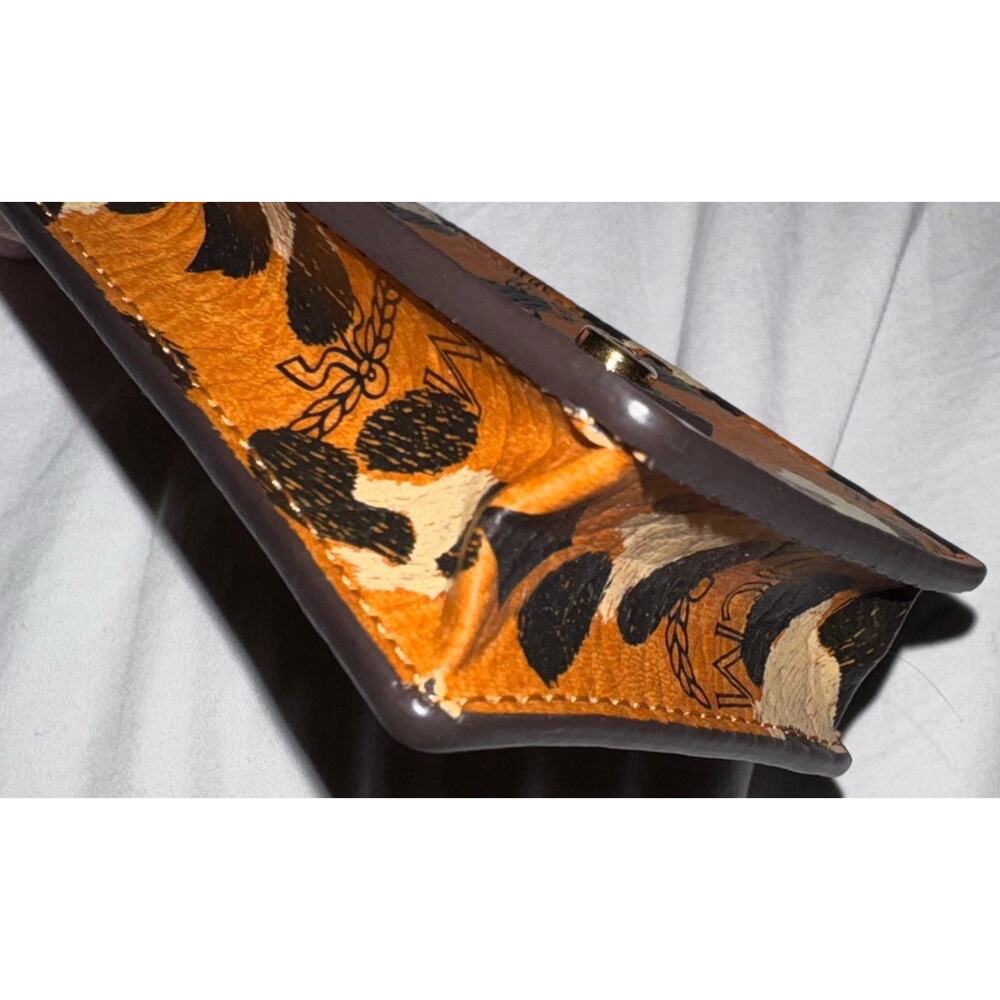 MCM Leopard Print Key Holder Card Case Gold Studded Clip Lanyard Mini Pouch - Picture 7 of 13